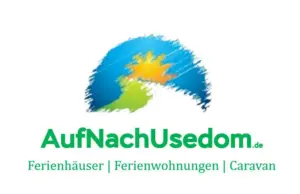 Das ist das Logo von AufNachUsedom - Ferienwohnungen, Ferienhäuser und Wohnmobilstellplätze auf der Insel Usedom in den Seebädern Ahlbeck und Bansin im Format 16 zu 9 mit weißem Hintergrund.
